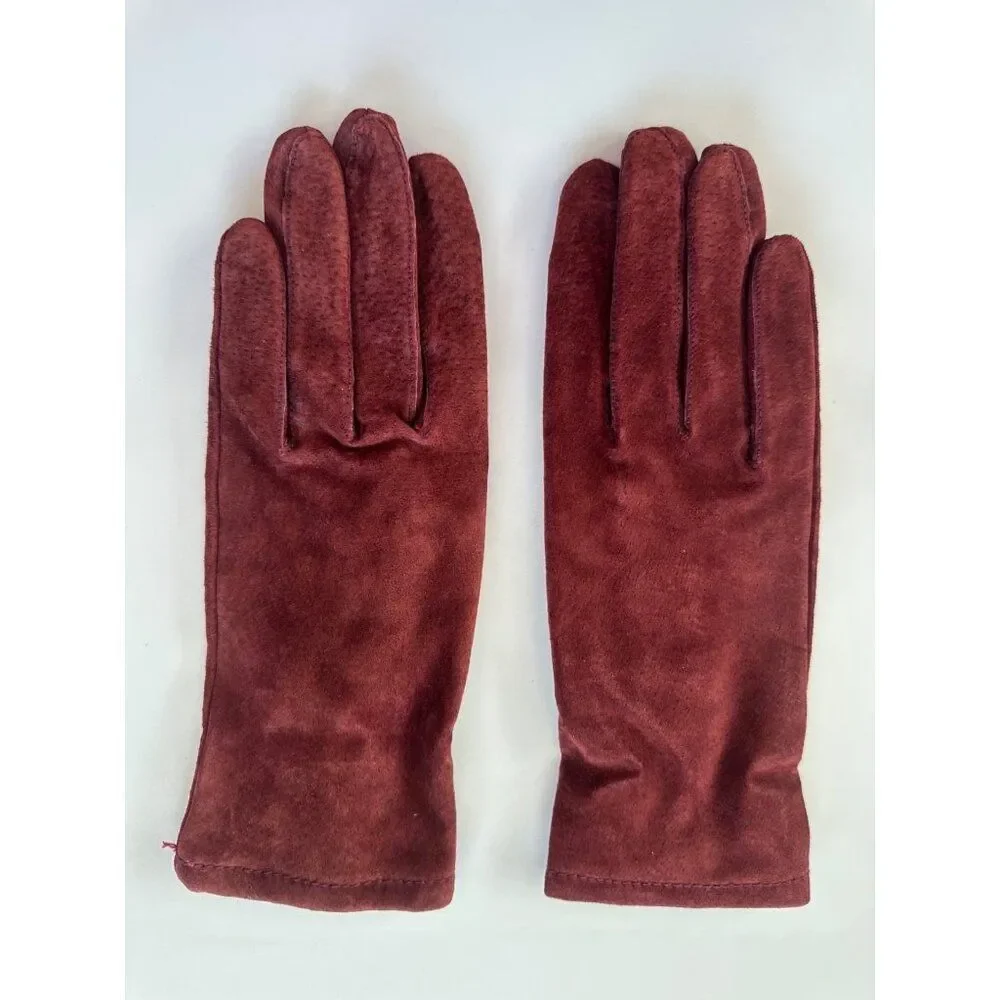 Grandoe Women's M Red Genuine Leather Suede Gloves